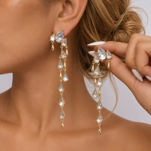 Pendientes de Borla en Aleación con Diamantes de Imitación de Gota de Agua para Mujer Pendientes Colgantes Geométricos Con Poste de Plata