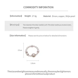 Especificaciones detalladas de la pulsera elástica de perlas de circón con dimensiones.