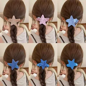 Pinza para el Cabello de Estrella Acrílica Estilo Coreano Lunares Cuadros Pinza de Pico de Pato Accesorios de Moda Mujer