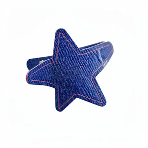 Pinza para el pelo estrella estilo coreano con textura denim azul y borde rojo