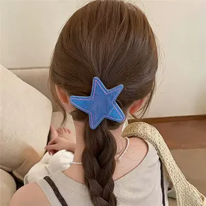 Pinza de estrella en denim azul sobre una coleta trenzada elegante
