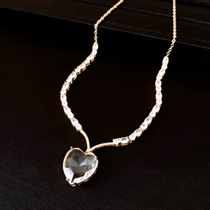 Detailed close-up of a sparkling heart crystal pendant necklace with zirconia accents