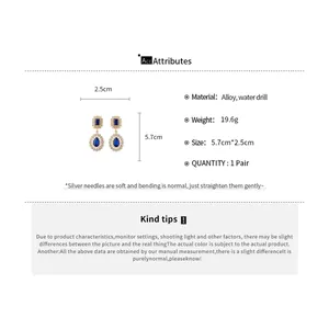 Detailed size and material description for these vintage blue water-drop drop earrings