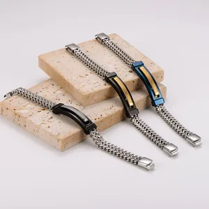 Hip Hop Men 304 Stainless Steel Bracelet Curved Plate Mixed Chain Biker Streetwear Jewelry Fashion Hand Chain