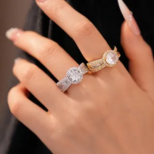 18K Vergoldeter Kupfer Rund Zirkonia Offener Ring Eleganter Mikro Eingelegter Halo Verstellbarer Fingerring Für Damen Schmuck Geschenk