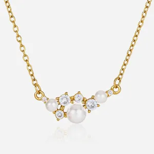 Collar de Pendiente de Acero Inoxidable para Mujer con Perla Artificial y Strass Incrustado Joyería Elegante de Lujo Ligero