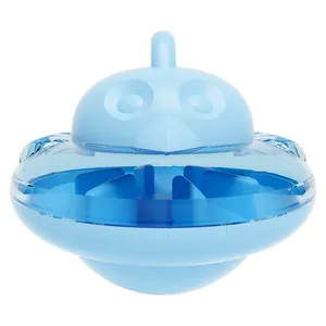 Jouet culbuto pour chat en forme de poussin bleu avec distributeur de nourriture lent.