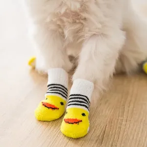 Non-slip pet socks with cute yellow duck pattern for small dogs and cats cotton material