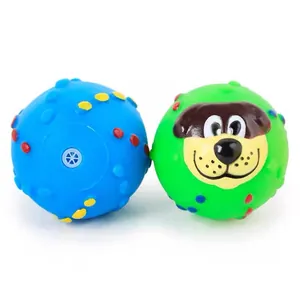Squeaky vinyl dog toy balls for dental cleaning and interactive play, set of 2.