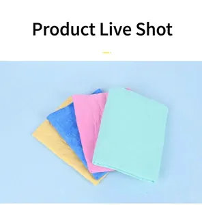 Assorted stack of quick-drying absorbent pet towels in yellow blue pink and mint green