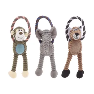 Set di tre peluche per cani con manici in corda per masticare e gioco interattivo