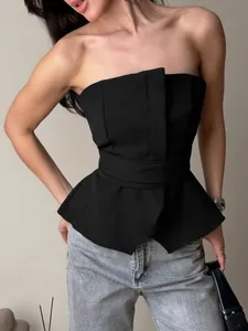 Eleganter schwarzer trägerloser Schößchen-Korsett-Top mit tailliertem Gürtel-Design