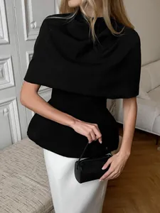 Haut châle noir deux pièces élégant pour femme, style français tendance été chic