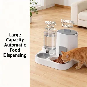 Set Distributore Automatico di Cibo e Acqua Stazione di Alimentazione a Gravità per Cani e Gatti Comedero con Separazione Secco-Umido Doppia Ciotola