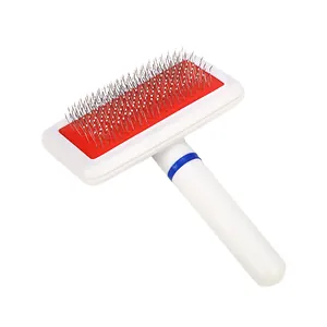 Professional pet slicker brush for de-shedding with red cushion and fine metal bristles