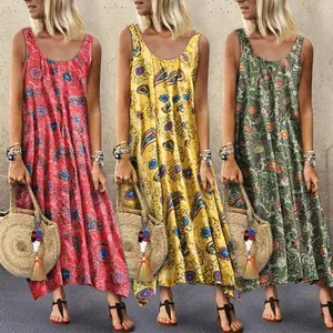 Bohemian Bedrucktes Maxi-Kleid Ärmellos Chiffon Polyester Loses Strandurlaub Langes Kleid Für Damen Sommer Casual Wear