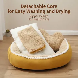 Cama de felpa gruesa para mascotas con un cojín extraíble y lavable para perros