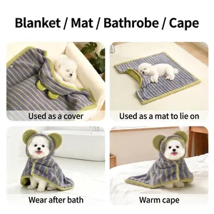 Versatile purple striped pet hooded cloak blanket for small dogs and cats