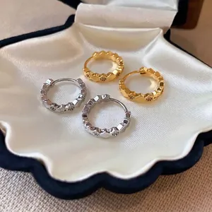 18K Gold Plated Zirconia Geometric Round Huggie Earrings Minimalist Honeycomb Wave Hoop Earrings For Women Niche Design Jewelry