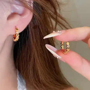 Elegant 18k gold plated geometric hoop earrings with sparkling zircon accents