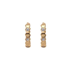 Elegant 18k gold plated wavy hoop earrings with sparkling cubic zirconia stones