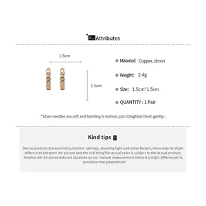 Technical specifications for 1.5cm 18k gold plated hoop earrings with zircon accents