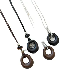 New Chinese style round acrylic pendant necklaces featuring leather and metal chain options