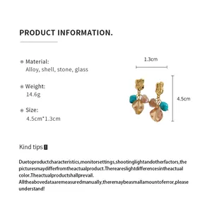 Detailed specification card for vintage stone and glass tassel earrings with size dimensions
