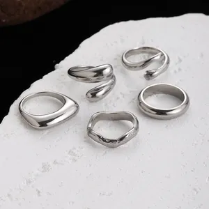 Anello da Dito Geometrico in Acciaio Inossidabile per Donna Minimalista Argento Lucidato Anello Aperto Gioielli di Moda Regalo