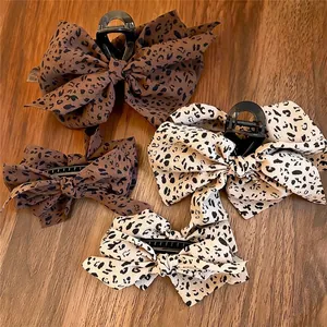 Pinzas de pelo vintage con lazo de leopardo para peinados elegantes y uso diario