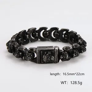 Detail of vintage stainless steel lion head bracelet with heavy link chain