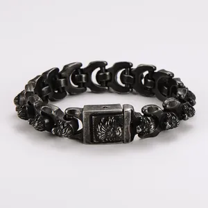 Close-up detail showing the vintage texture and lion head design of this punk bracelet
