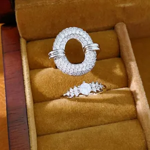 Exquisite Zirconia Round Hollow Open Ring For Women Niche Luxury Geometric Adjustable Silver Plated Copper Finger Ring Fashion Jewelry