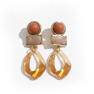 Pendientes colgantes geométricos vintage de acrílico ámbar con detalles marmoleados