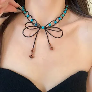 Collana Artigianale Con Perline Fiocco E Nappine Ciondolo Con Frange In Vetro E Pietra Girocollo In Stile Dolce E Cool Gioielli Donna