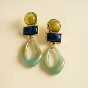 Pendientes geométricos de acrílico retro con diseño efecto mármol