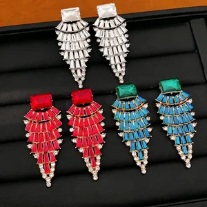 Westliche Übergroße Fächerform Hängeohrringe Legierung Strass Schmuck Mit 925 Sterlingsilber Ohrstecker Für Damen Party Geschenk