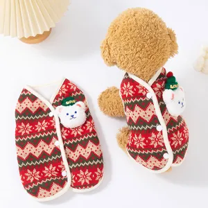 Christmas themed dog vest with cute plush bear and snowflake knit pattern for winter warmth