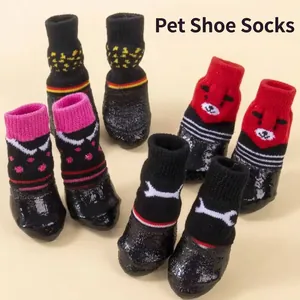 Chaussettes Imperméables Antidérapantes pour Animaux de Compagnie Petits Chiens Et Chats Motif Dessin Animé Mignon Semelle Revêtue De Caoutchouc Protections Patte
