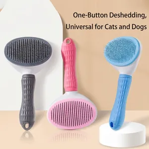 Self Cleaning Pet Brush for Cats and Dogs One-Click Hair Remover Shedding Tool Massage Grooming Comb with Non-Slip Handle