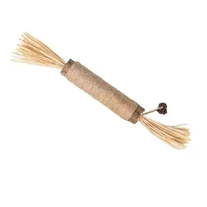 Natural silvervine stick cat chew toy with sisal rope and raffia for teeth cleaning