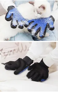 Guantes de silicona azul para aseo de mascotas, eliminan pelo durante el masaje y el baño