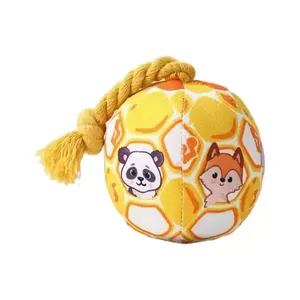 Dog Squeaky Toy Plush Ball with Cotton Rope Bell Teething Toy for Small Medium Dogs Cartoon Animal Pattern Interactive Pet Toy