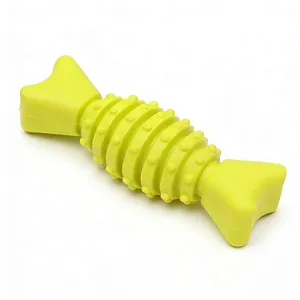 Macro detail of a green TPR candy-shaped dog chew toy with textured dental bumps