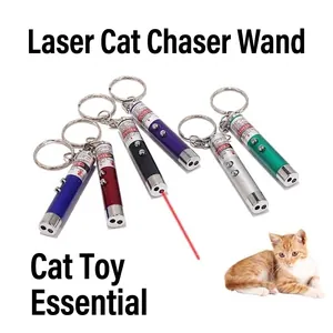 Tragbares 2-in-1 LED Laser Katzenspielzeug Interaktives Haustier Training Tool mit Schlüsselring Aluminiumlegierung Mini Zeiger für Katzen