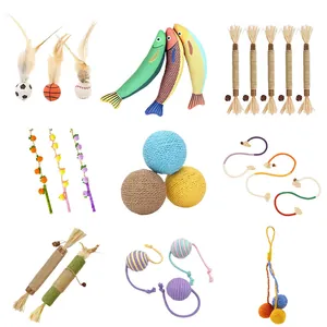Natürliche Sisal Katzenspielzeug Set Interaktive Angel Mit Federn Matatabi Stöcke Katzenminze Maus Ball Für Gelangweilte Katzen Indoor Kätzchen Zähneknirschen Haustierbedarf