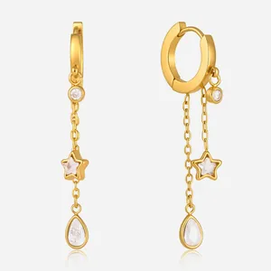 Stainless Steel Zirconia Star Water Drop Tassel Earrings For Women Gold Plated Hoop Tassel Drop Earrings Non Fading Jewelry