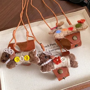 Collier porte-lunettes chiot floqué fait main avec cordon en cuir et perles décoratives