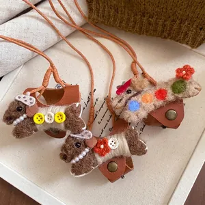 Collier porte-lunettes chien floqué bohème avec cordon en cuir et fleur