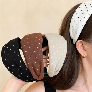 Korean Style Printed Fabric Headband For Women High Cranial Top Wide Non-slip Hair Band Star Pattern Fashion Hair Accessories